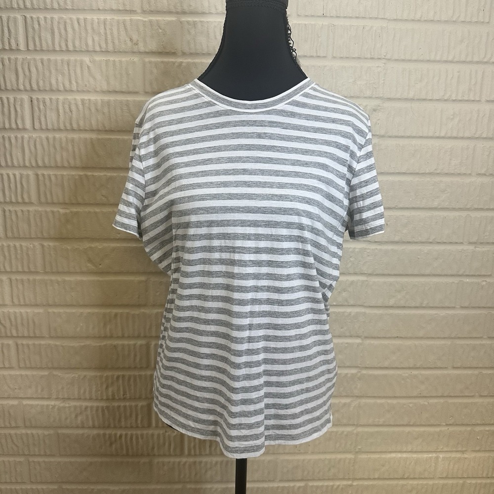 Vince Striped Gray Cotton T-Shirt Top Sz L 100% Pima Cotton Basic Essential